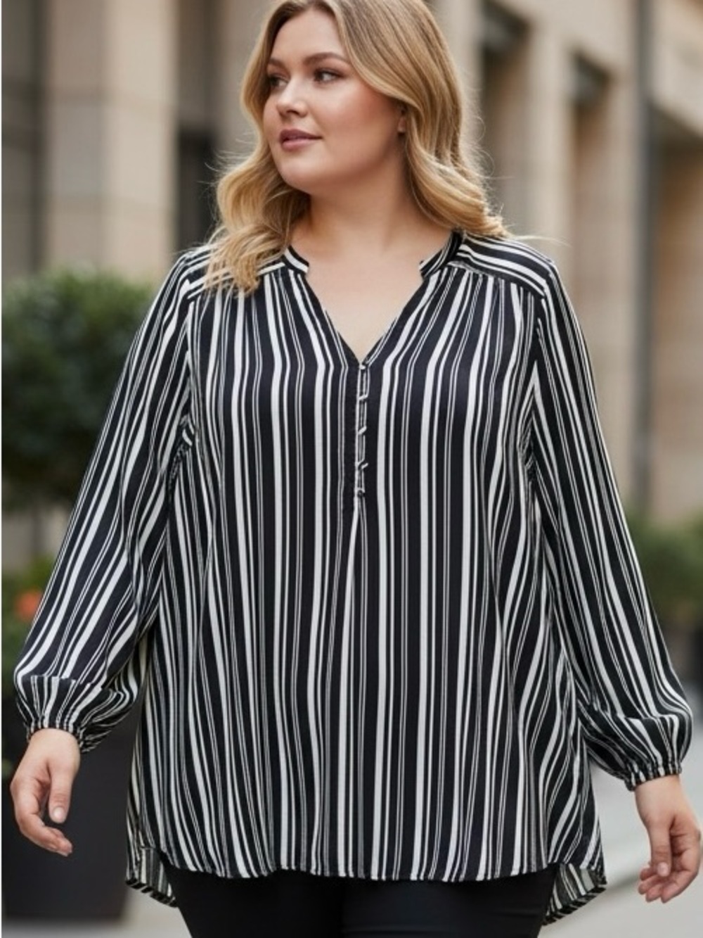 NWT Torrid Harper Black & White Stripe Blouse | Georgette Fabric Size 2X (18/20)